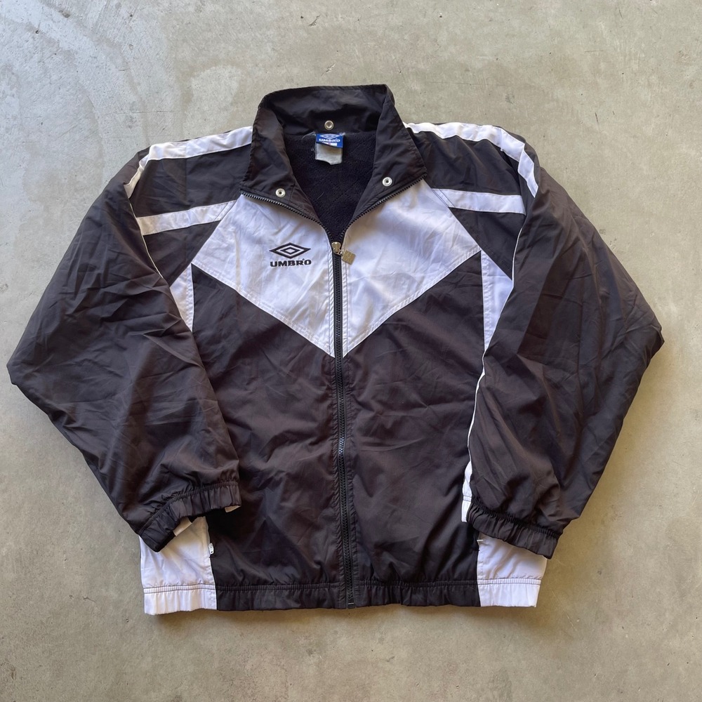 Vintage Umbro Windbreaker Jacket Black White Fleece Lined Mens Small Sportswear